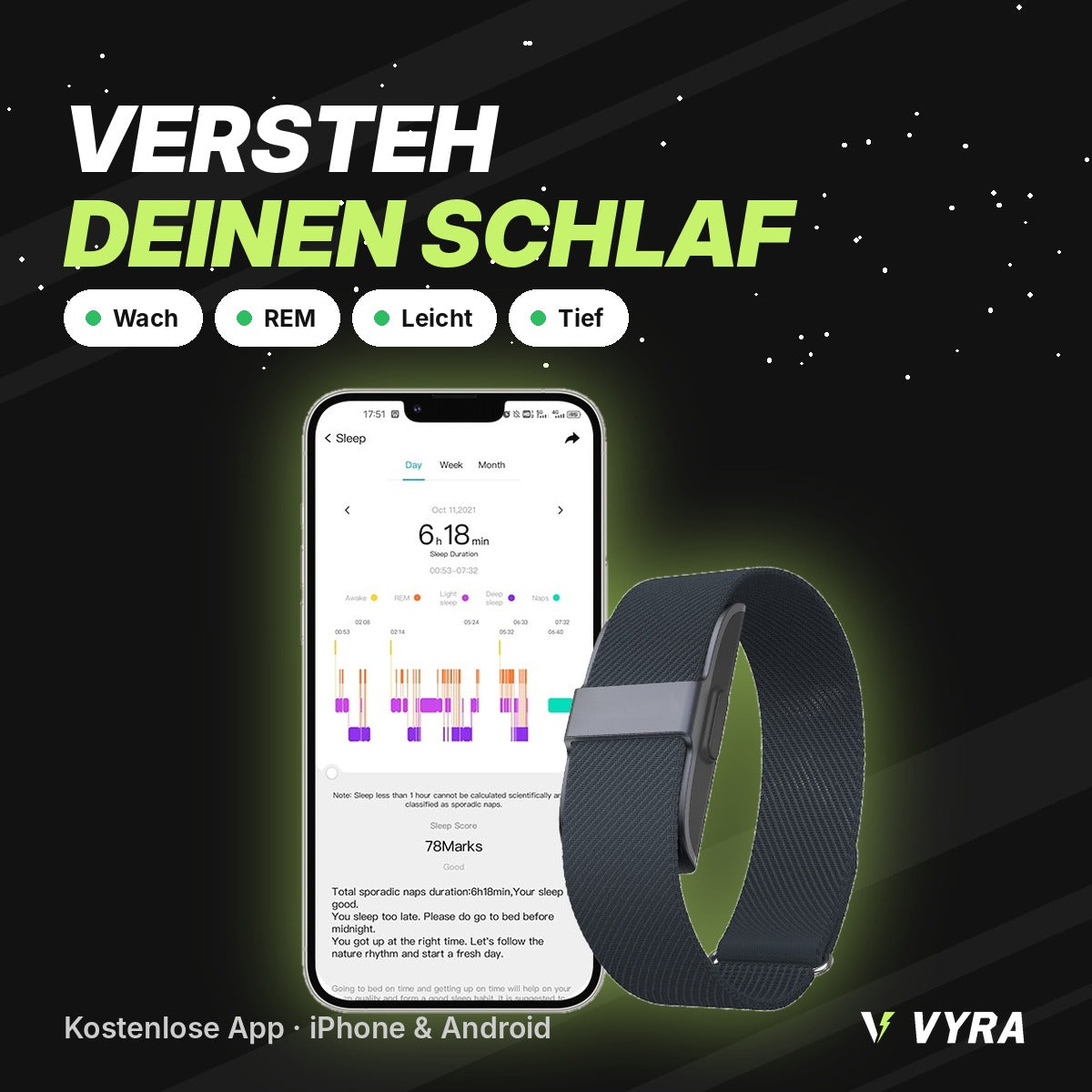 Smart Fitness-Armband ohne Display – Schlaf, Schritte & Puls